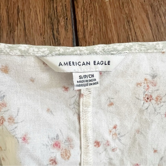 American Eagle Cotton Linen Floral Eyelet Crop Top Cottage Peasant Boho Small - Picture 2 of 14